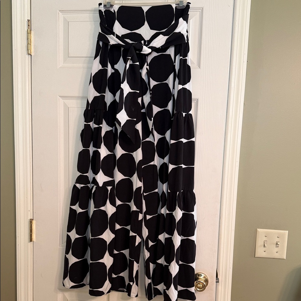 Black and White Polka Dot Women's Wide Leg Pants
